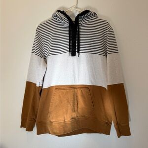 J Peterman Nantucket Retro Striped White Hoodie Sweatshirt Brown Medium
